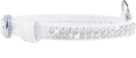 COLLAR Lesklý kožený obojok s kryštálmi, 38-49cm/25mm, biela