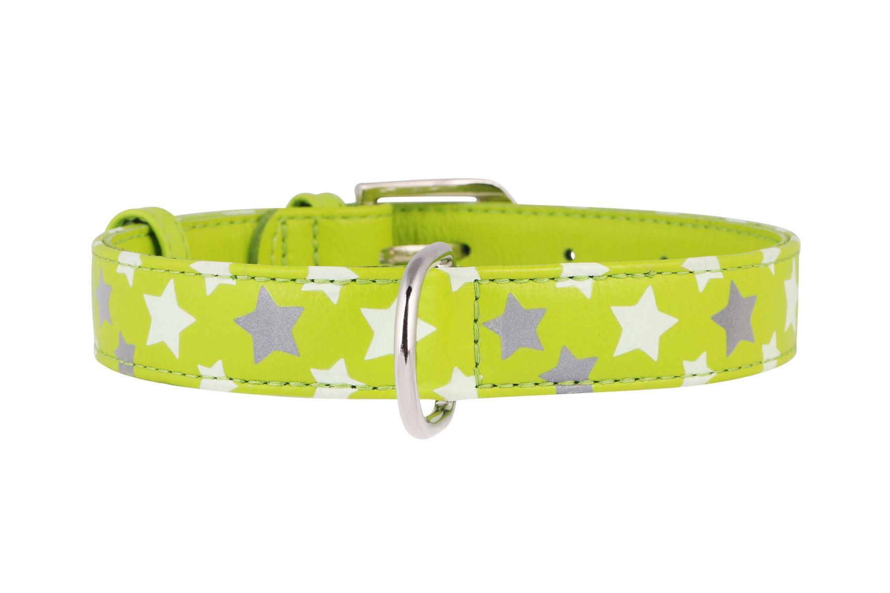 COLLAR Kožený obojok s hviezdami Glamour, 27-36cm/15mm, zelená