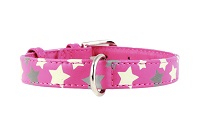 COLLAR Kožený obojok s hviezdami Glamour, 27-36cm/15mm, ružová