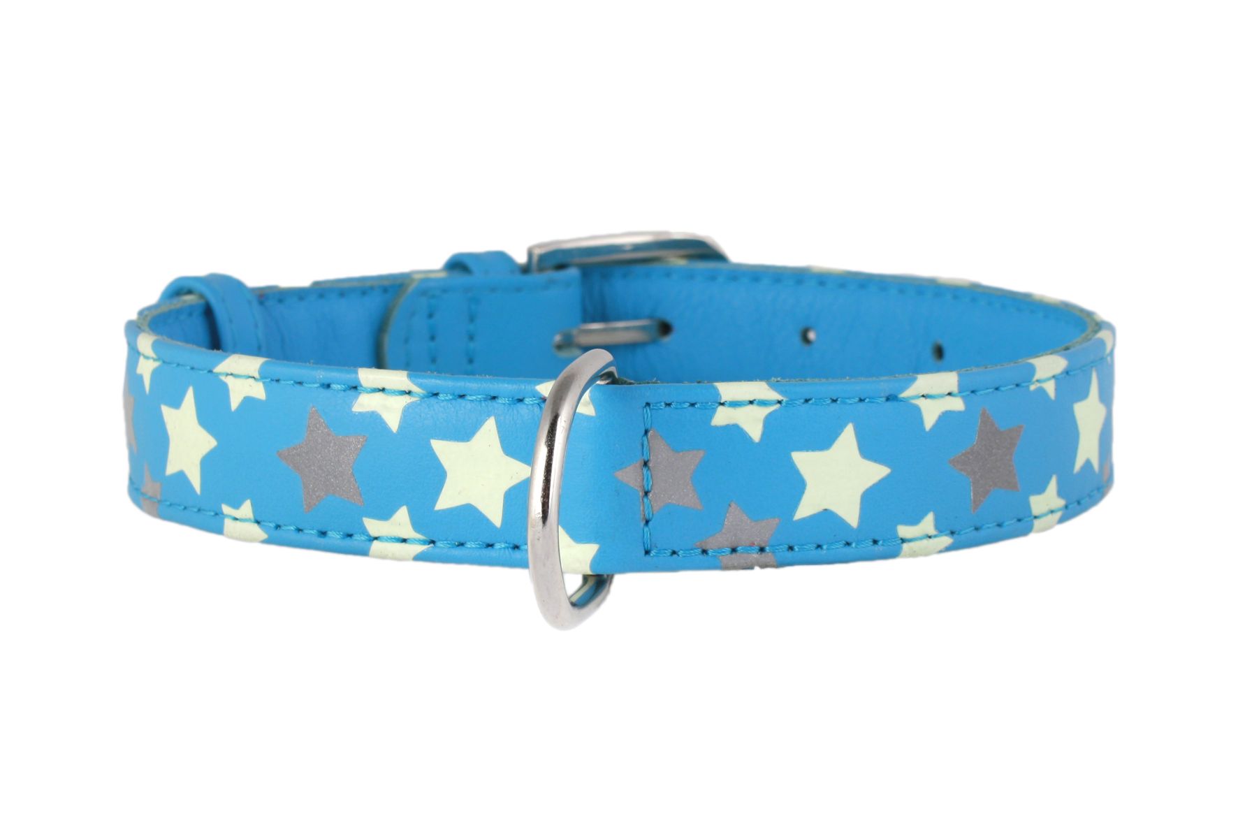 COLLAR Kožený obojok s hviezdami Glamour, 30-39cm/20mm, modrá