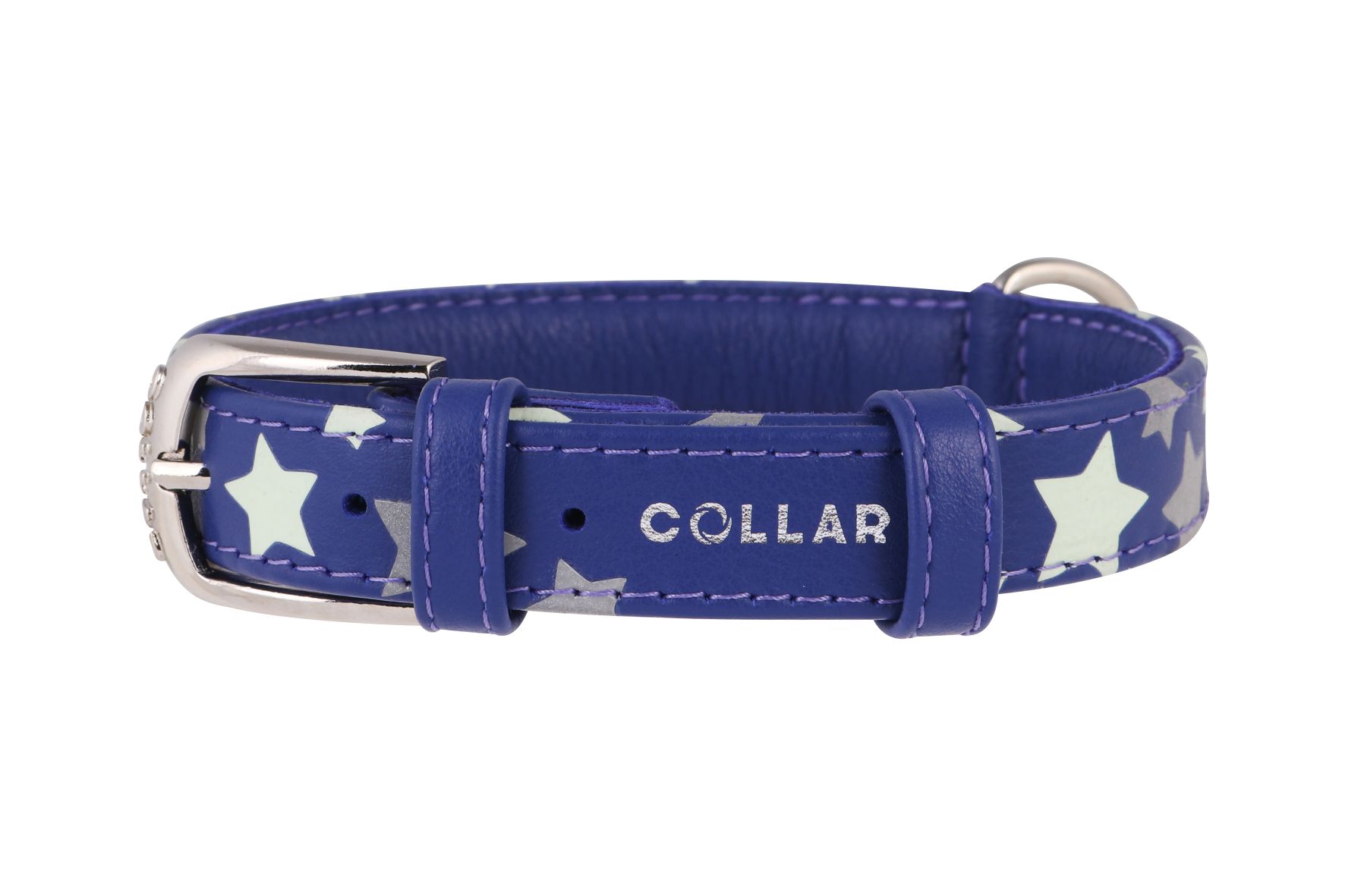 COLLAR Kožený obojok s hviezdami Glamour, 30-39cm/20mm, fialová