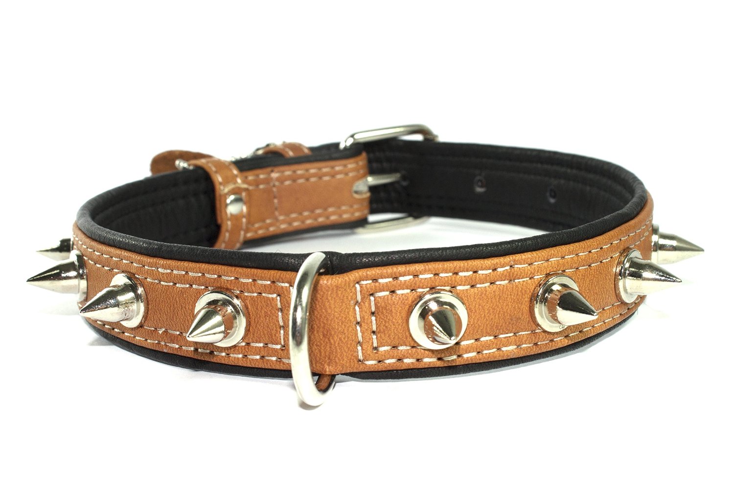 COLLAR Kožený obojok s ostňami Soft, 38-49cm/25mm, hnedo-čierna