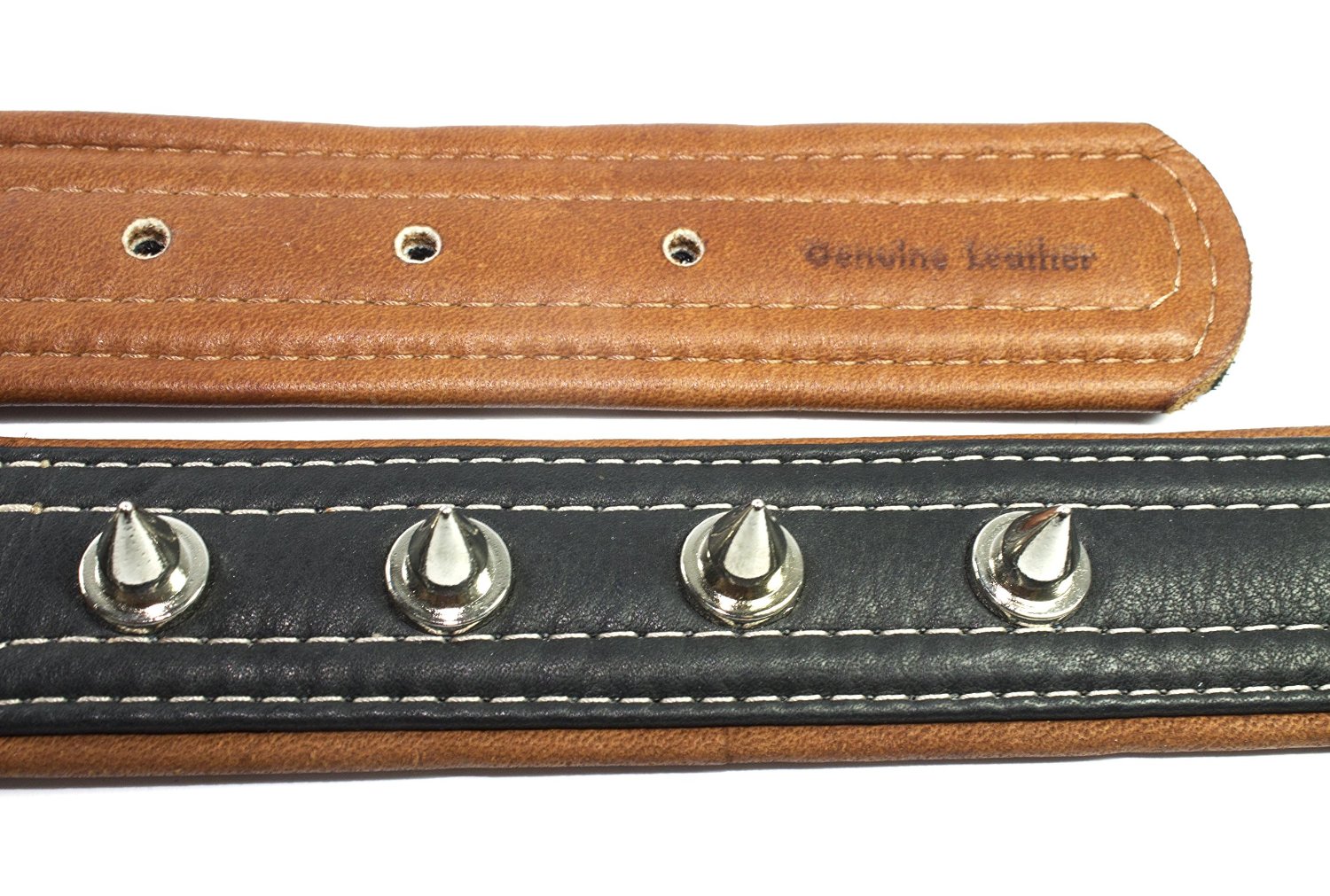 COLLAR Kožený obojok zdobený ostňami Soft, 40-60cm/35mm, čierno-hnedá