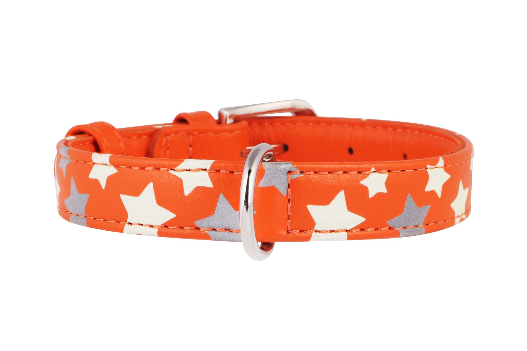 COLLAR Kožený obojok s hviezdami Glamour, 38-49cm/25mm, oranžová