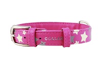 COLLAR Kožený obojok s hviezdami Glamour, 38-49cm/25mm, ružová