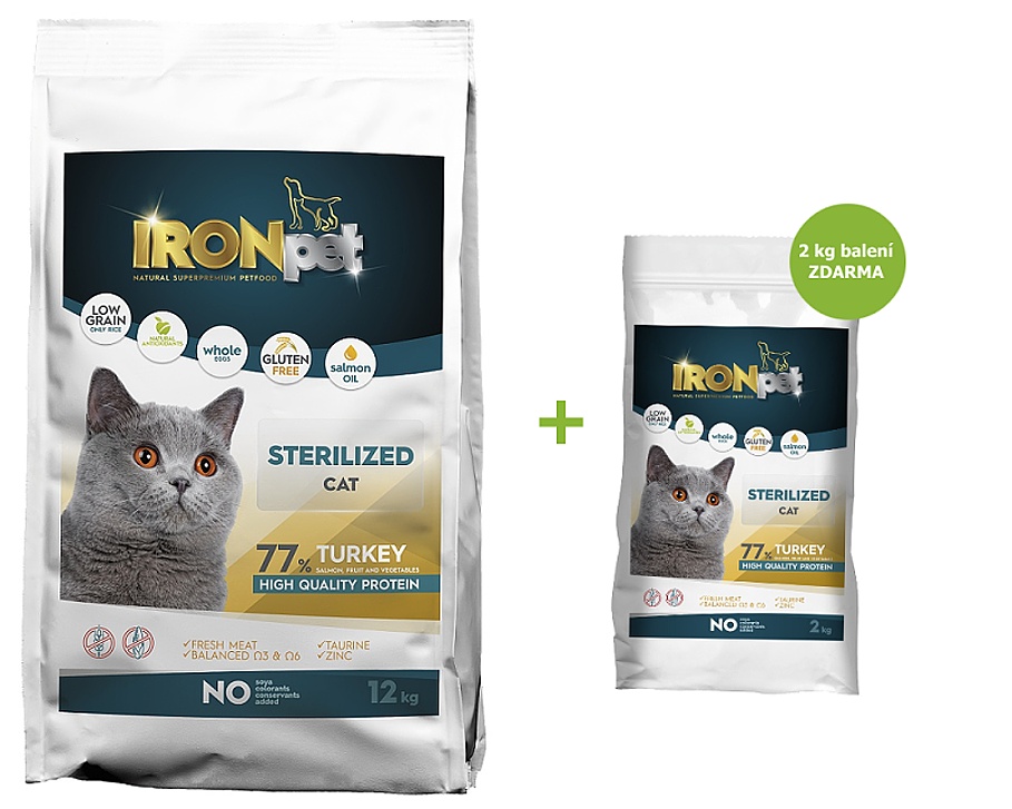 IRONpet Cat Sterilized Turkey (Morka) 12 kg + 2 kg balenie ZADARMO