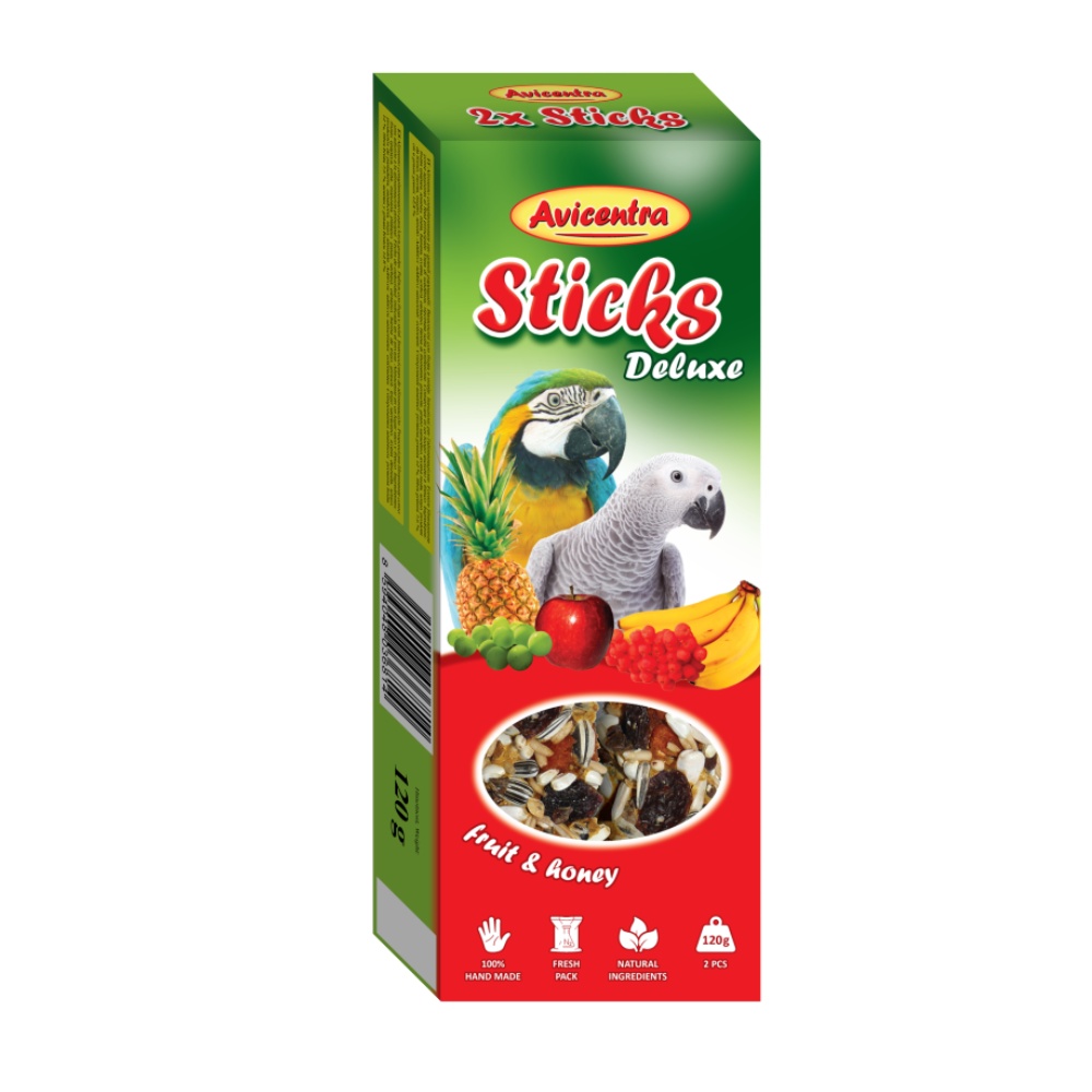 Avicentra Deluxe Tyčinka Veľký papagáj ovocie a med (2 ks)