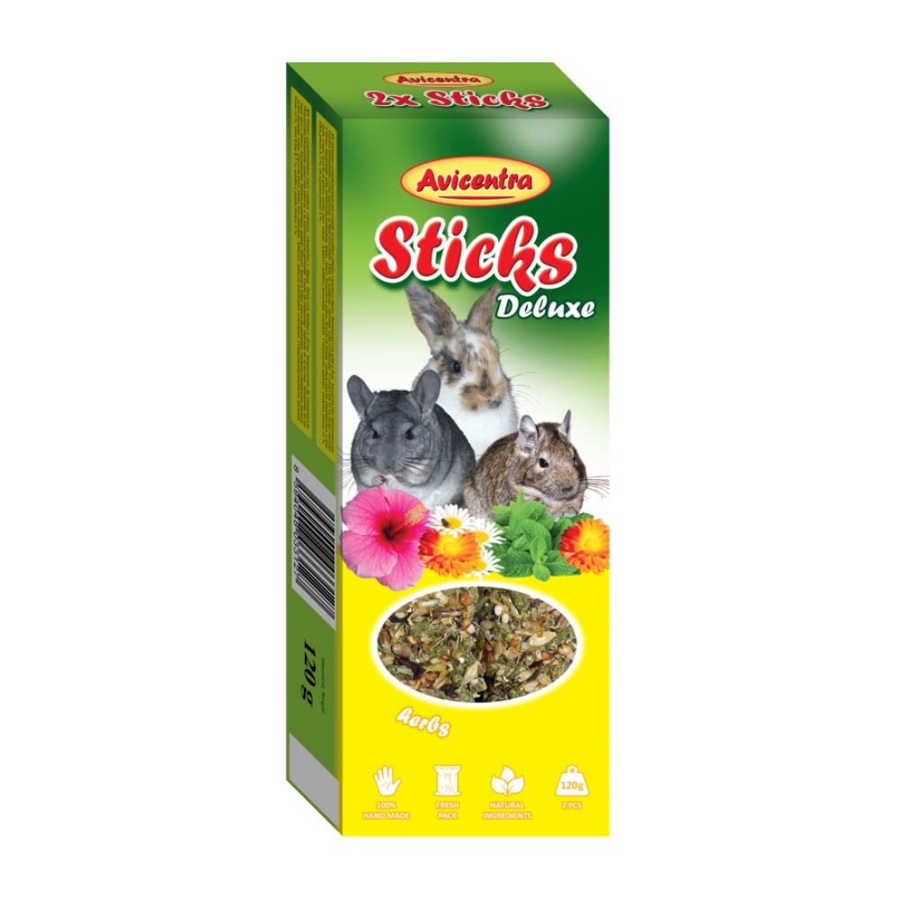 Avicentra Deluxe Tyčinka Králik, činčila, osmák bylinková (2 ks)