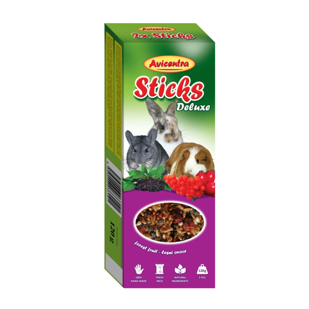 Avicentra Deluxe Tyčinka Králik, morča, činčila lesné ovocie (2 ks)