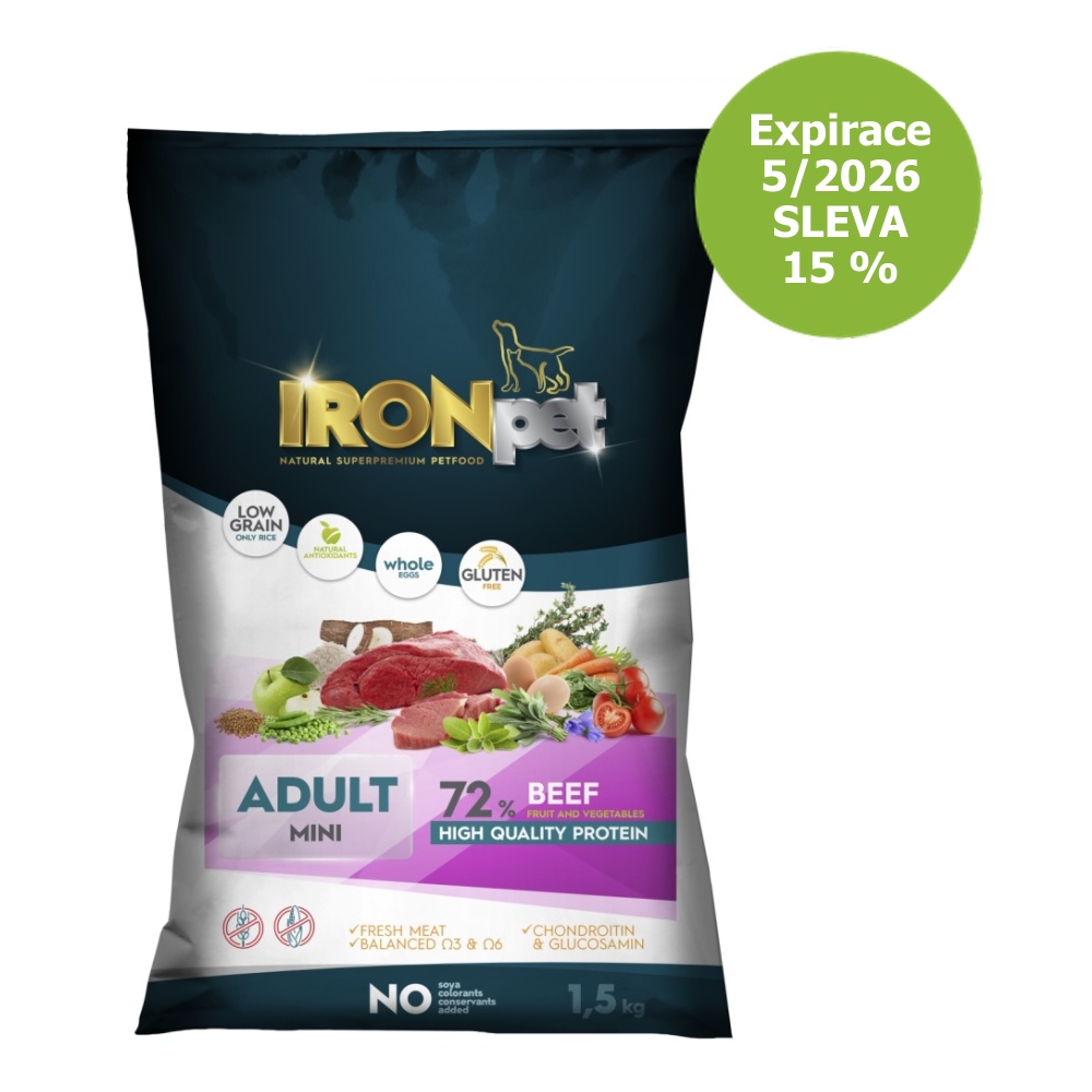 IRONpet Dog Mini Adult Beef (Hovädzie) 1,5 kg - Expirácia 5/2026 - ZĽAVA 20 %