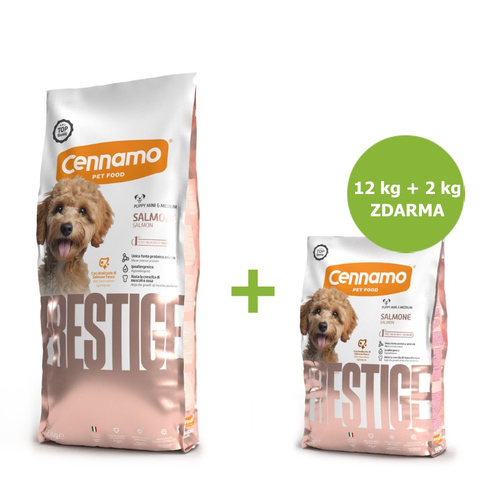 Prestige Dog Puppy Mini & Medium Salmon 12 kg + 2 kg ZADARMO