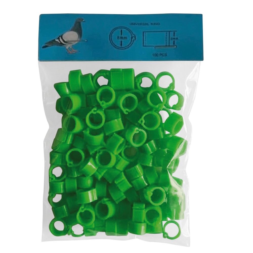 Zámkové krúžky na holuby 8 mm, zelená 1 ks