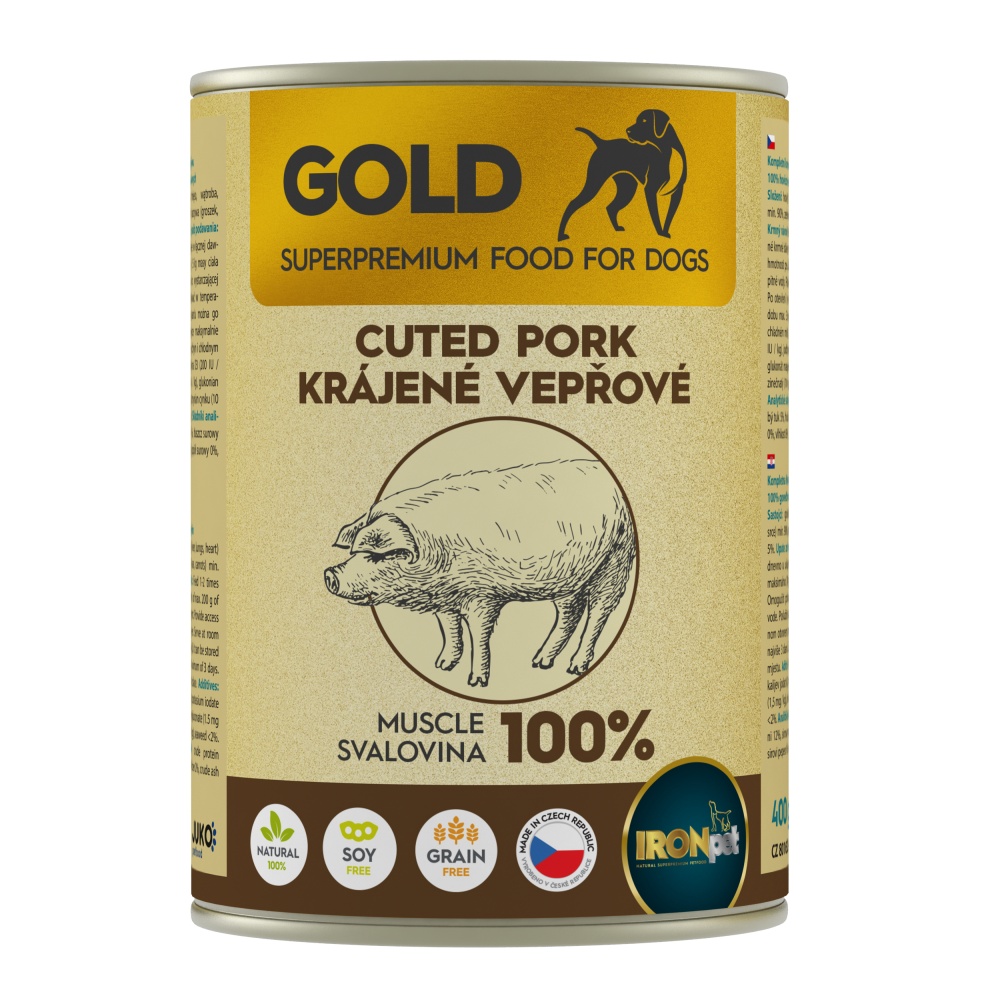 IRONpet Gold Dog Bravčová krájaná svalovina, konzerva 400 g