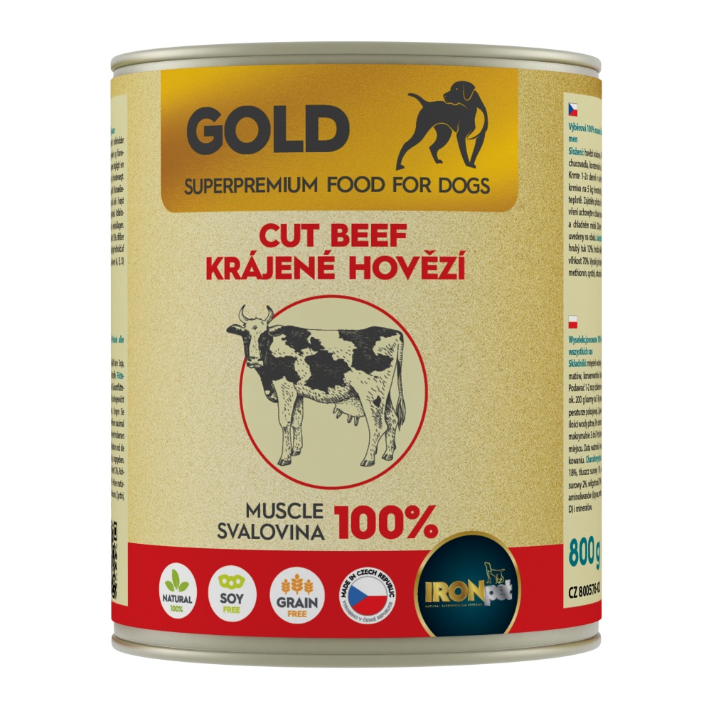 IRONpet Gold Dog Hovädzia krájaná svalovina, konzerva 800 g