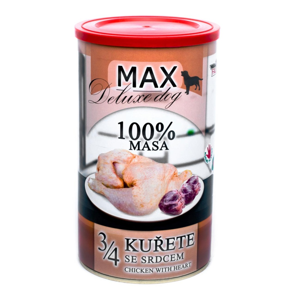 MAX Deluxe Dog 3/4 kurčaťa so srdcom, konzerva 1200 g - 8 ks