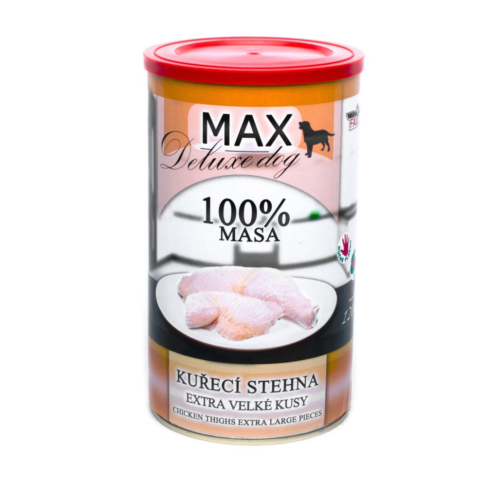 MAX Deluxe Dog kuracie stehná, konzerva 1200 g - 8 ks