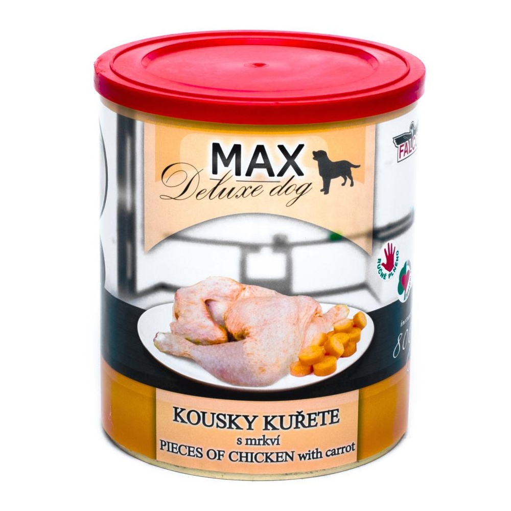 MAX Deluxe Dog kúsky kurčaťa s mrkvou, konzerva 800 g - 8 ks