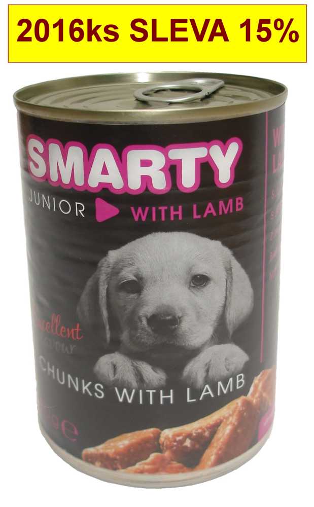 SMARTY Dog Junior Jahňacie chunks, konzerva 410 g