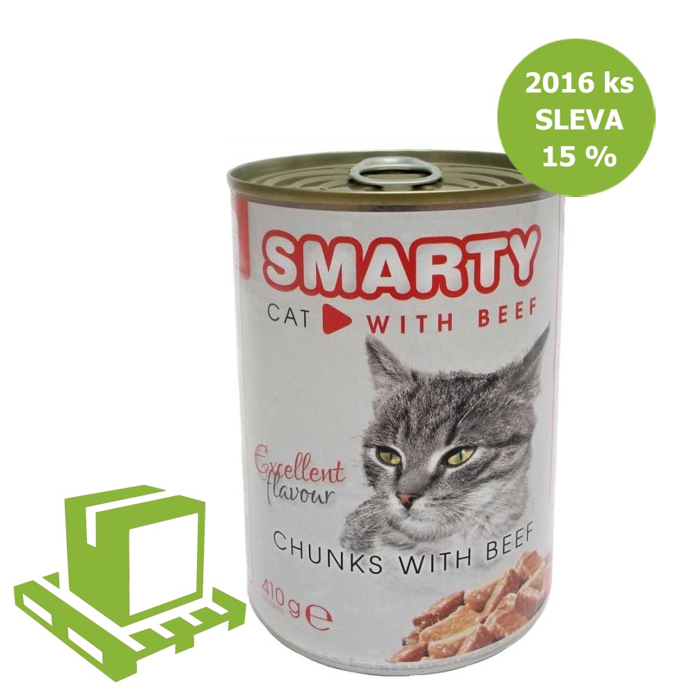 SMARTY Cat Hovädzie chunks, konzerva 410 g (paleta 2016 ks) ZĽAVA 15 %