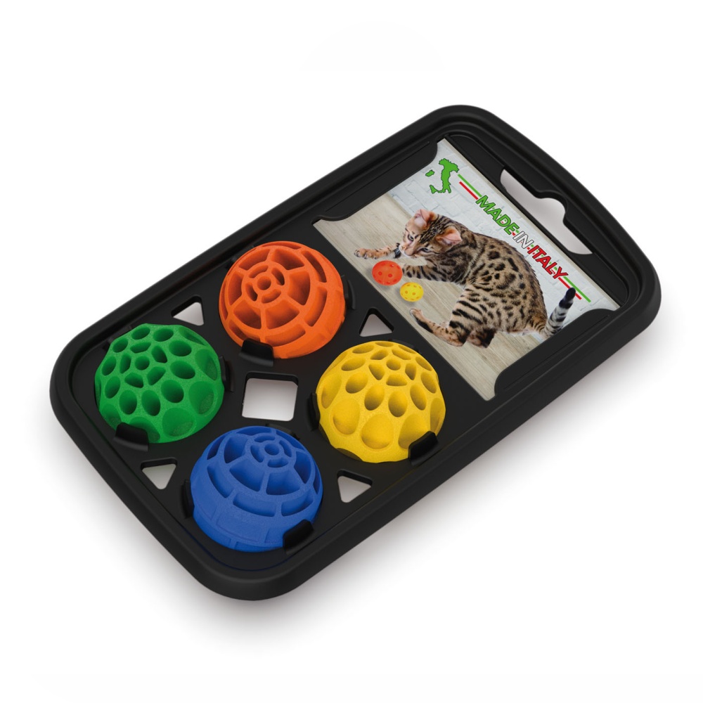 Ťažké plastové loptičky pre mačky v držiaku (4 ks)