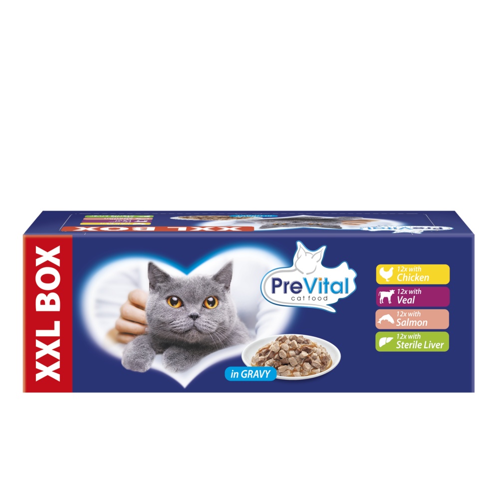 PreVital mačka Gigabox mix príchutí v omáčke, vrecko 100 g (48 pack)
