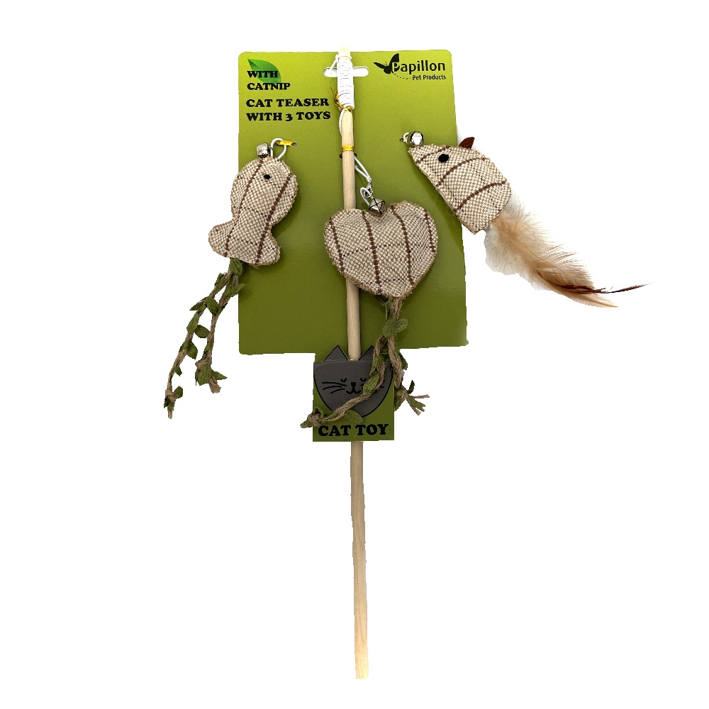 Vábnička drevená 3 vymeniteľné hračky s catnipom