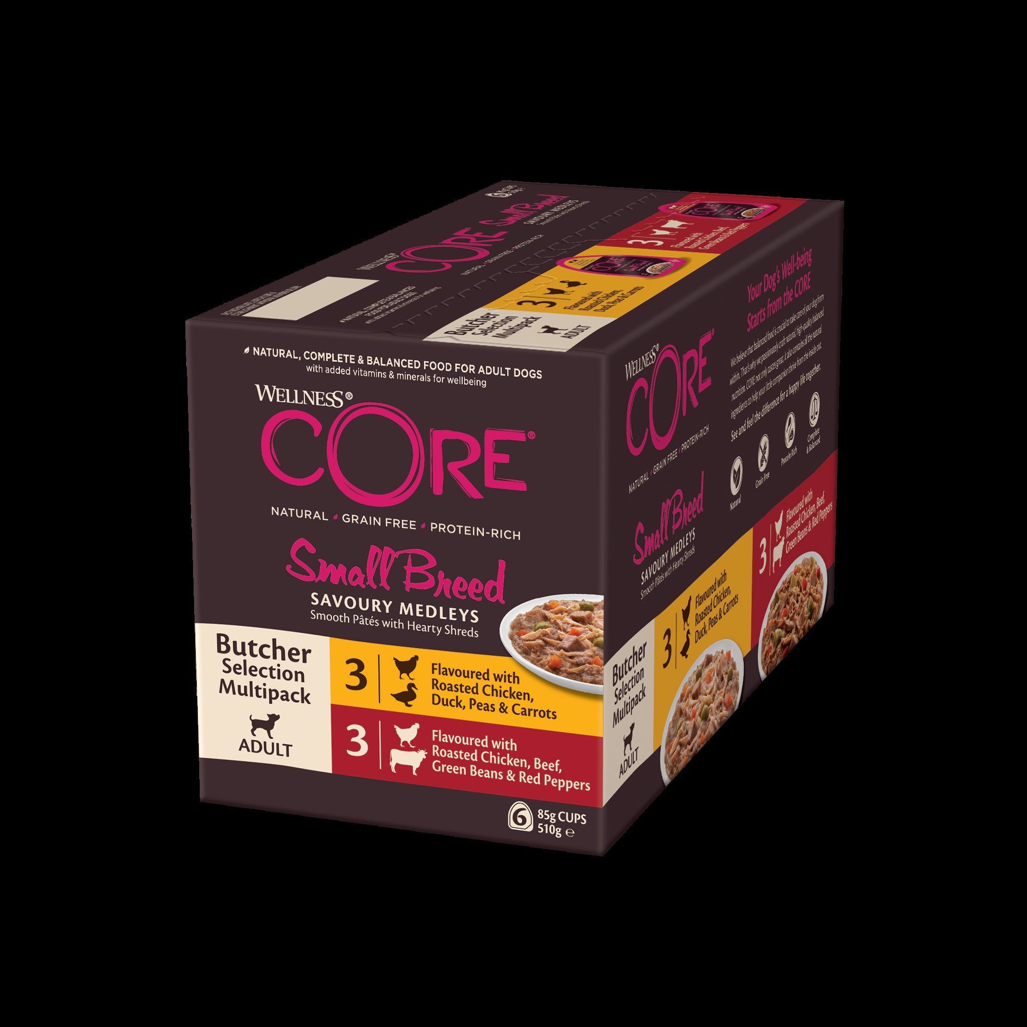 Konzerva Wellness Core Dog Savoury Medleys Adult Small Multipack mäsový výber 510g
