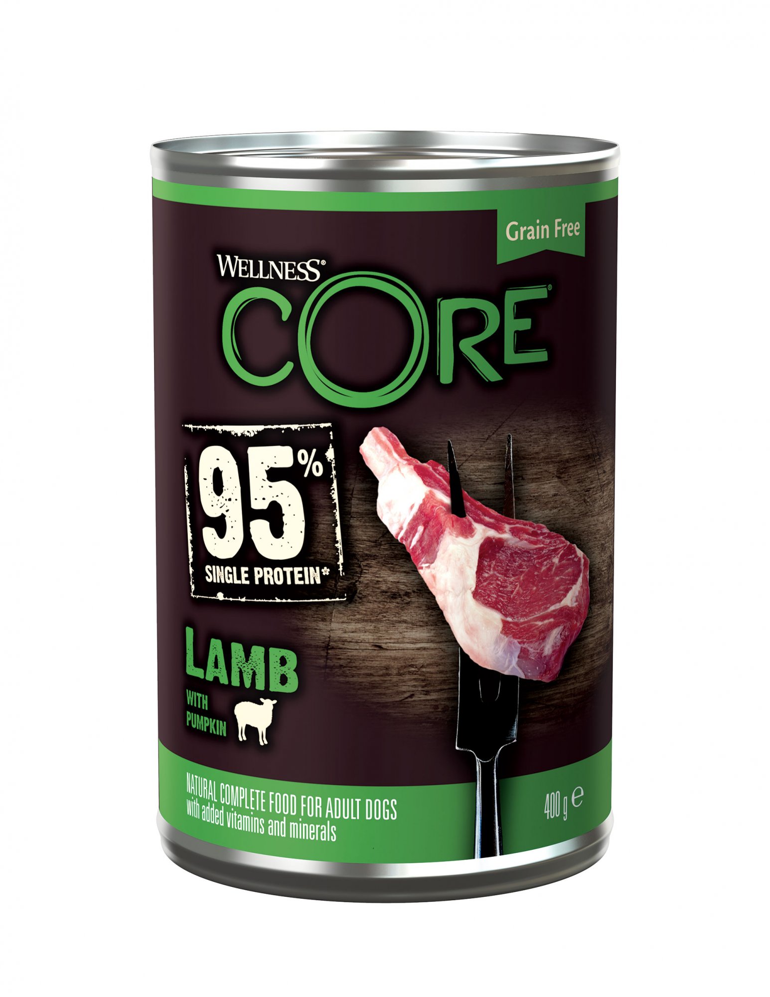 Konzerva Wellness Core Dog 95% Proteín Adult jahňacie s tekvicou 400g
