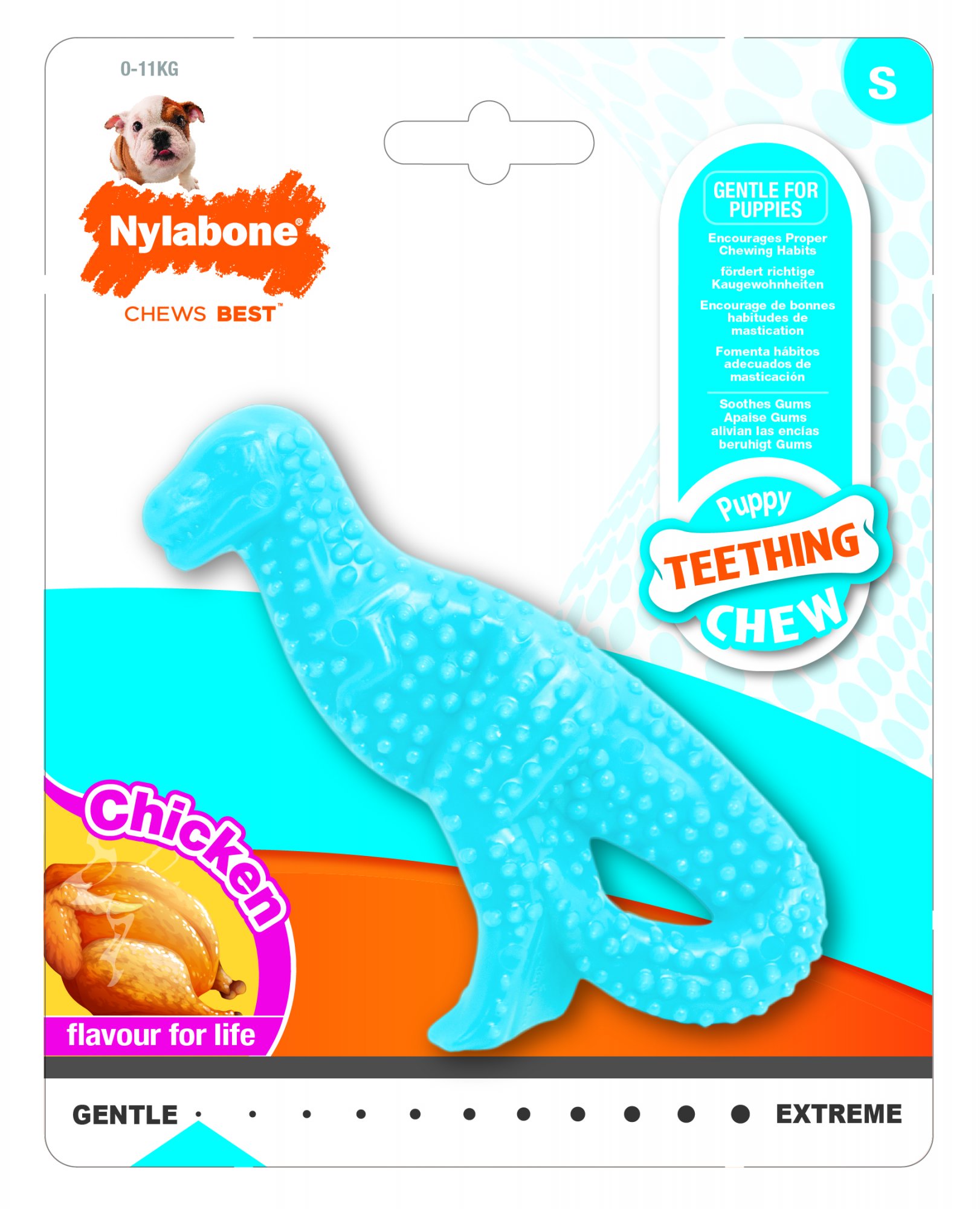Nylabone hračka Puppy Dino príchuť kura S
