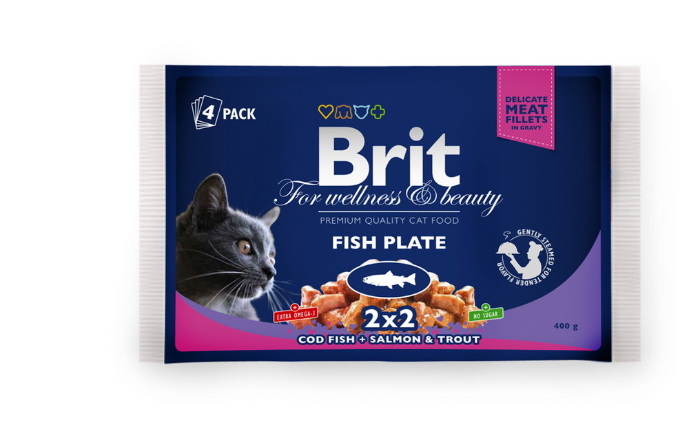 Kapsička Brit Cat Premium Pouches rybia variácia 4x100g