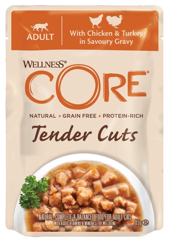 Kapsička Wellness Core Cat Tender kura a morka v omáčke 85g
