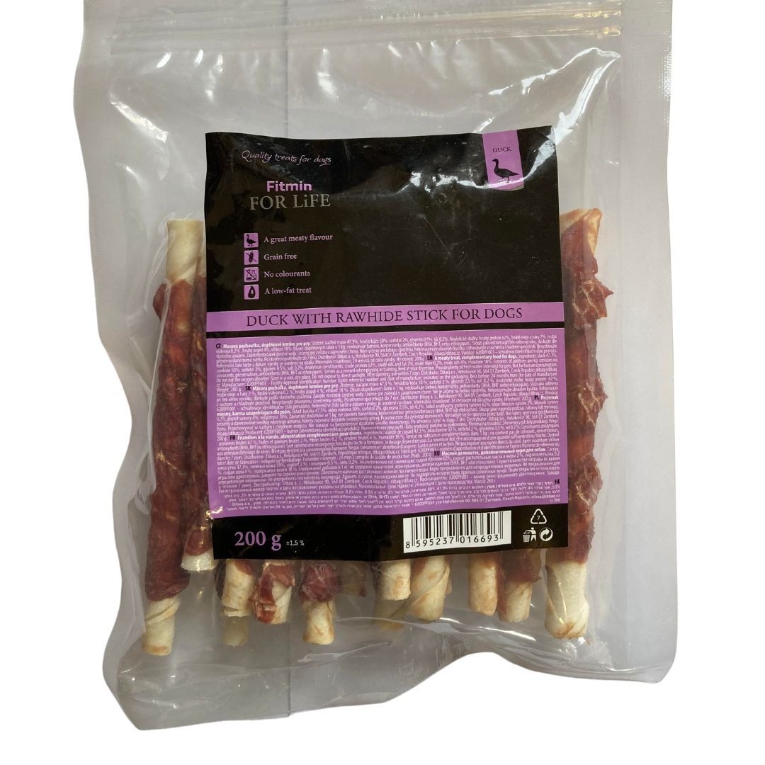 Maškrty dog treat duck with rawhide stick 200 g