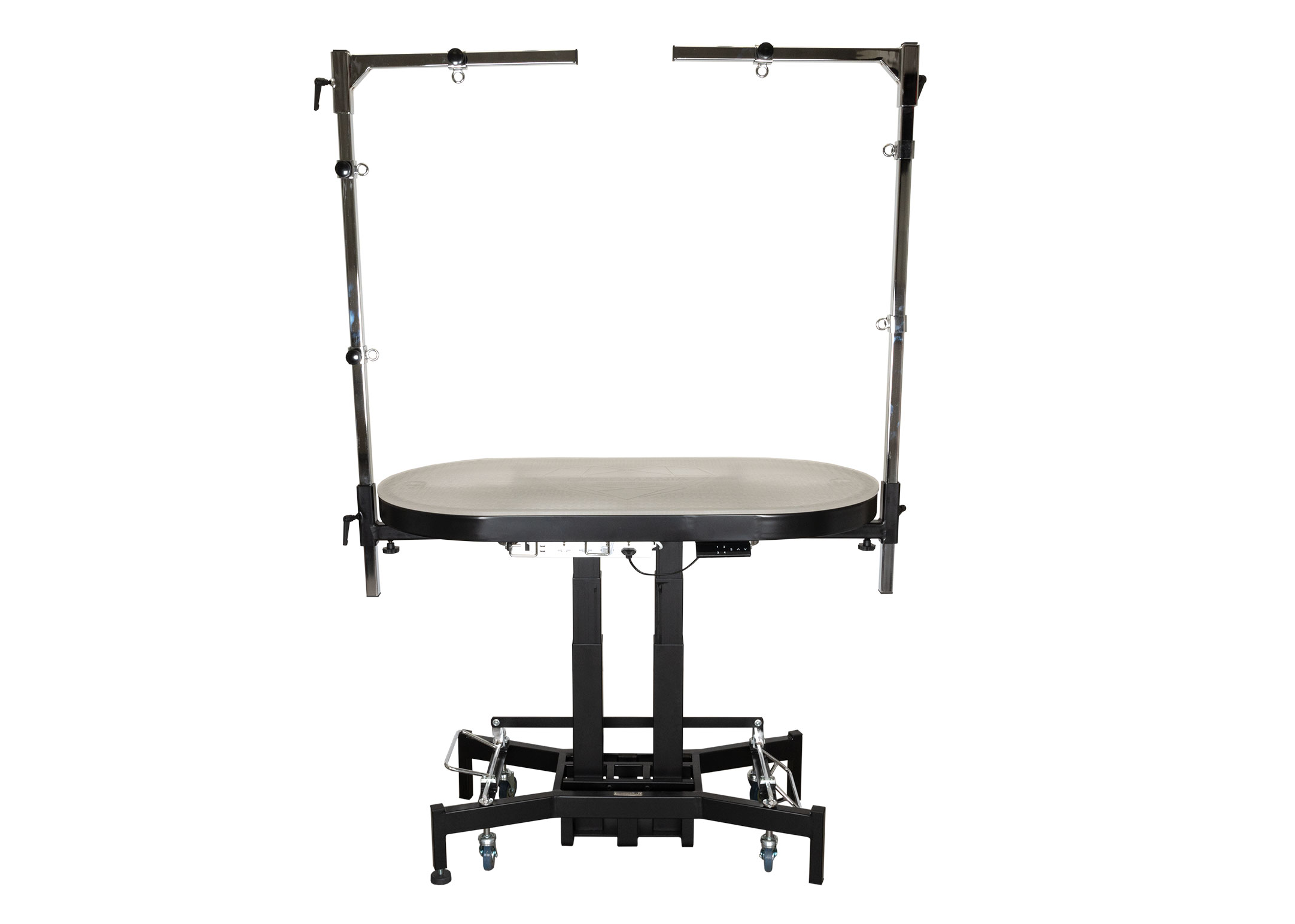 Strihací oválny podsvietený elektrický stôl Groom-X Compact GROOMANIA LIMITED EDITION 119,5 x 61 x 61-110 cm