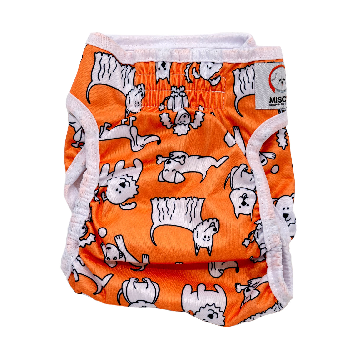 Prateľné plienky pre fenky MISOKO&CO - potlač šteňatá - oranžová