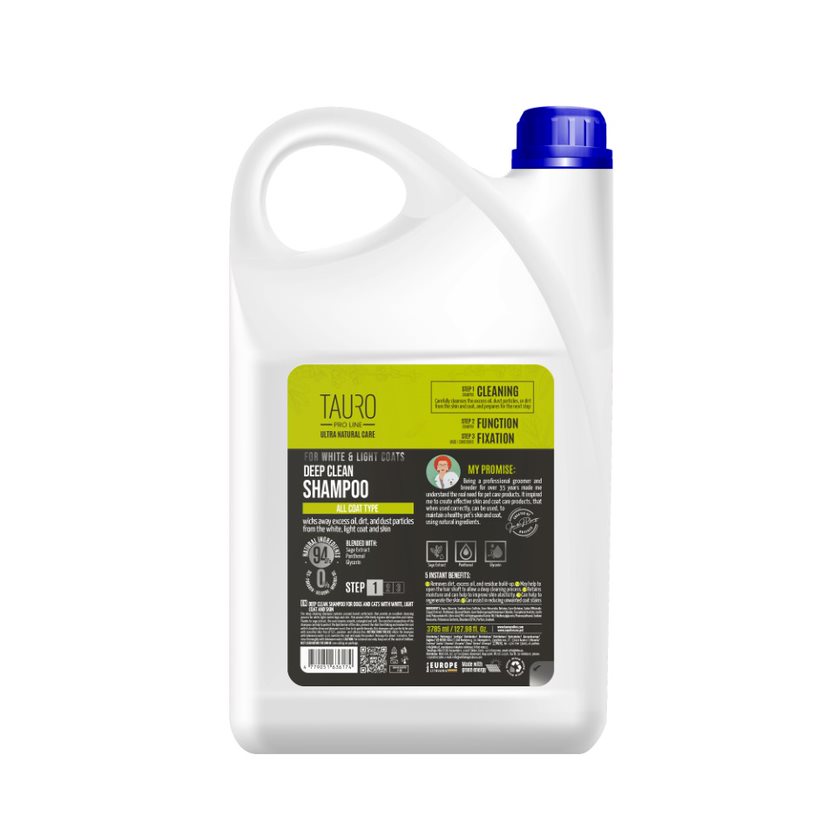 Hĺbkovo čistiaci šampón TAURO PRO LINE Ultra Natural Care pre bielu a svetlú srsť 3785 ml - ZĽAVA PO EXPIRÁCII ALEBO ĽAHKO PRED