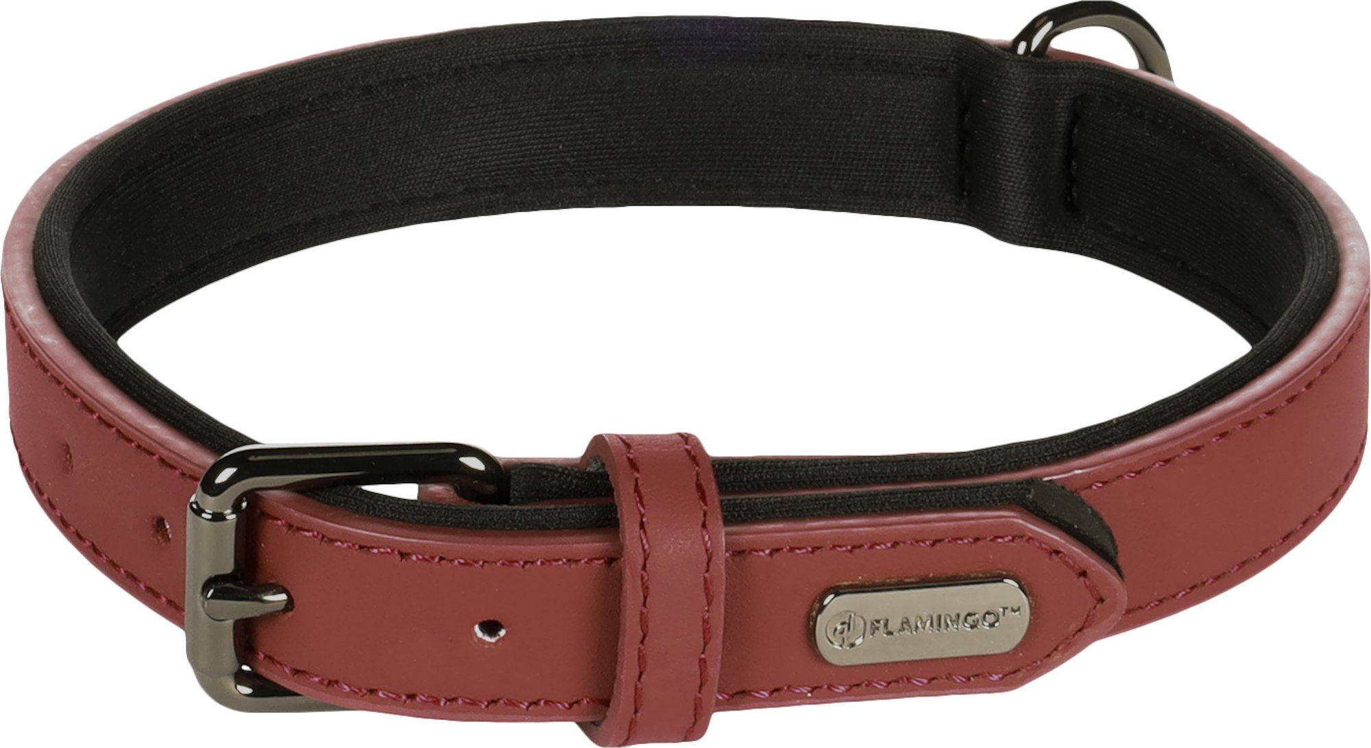 Flamingo Binti Kožený obojok s neoprénom Červená M