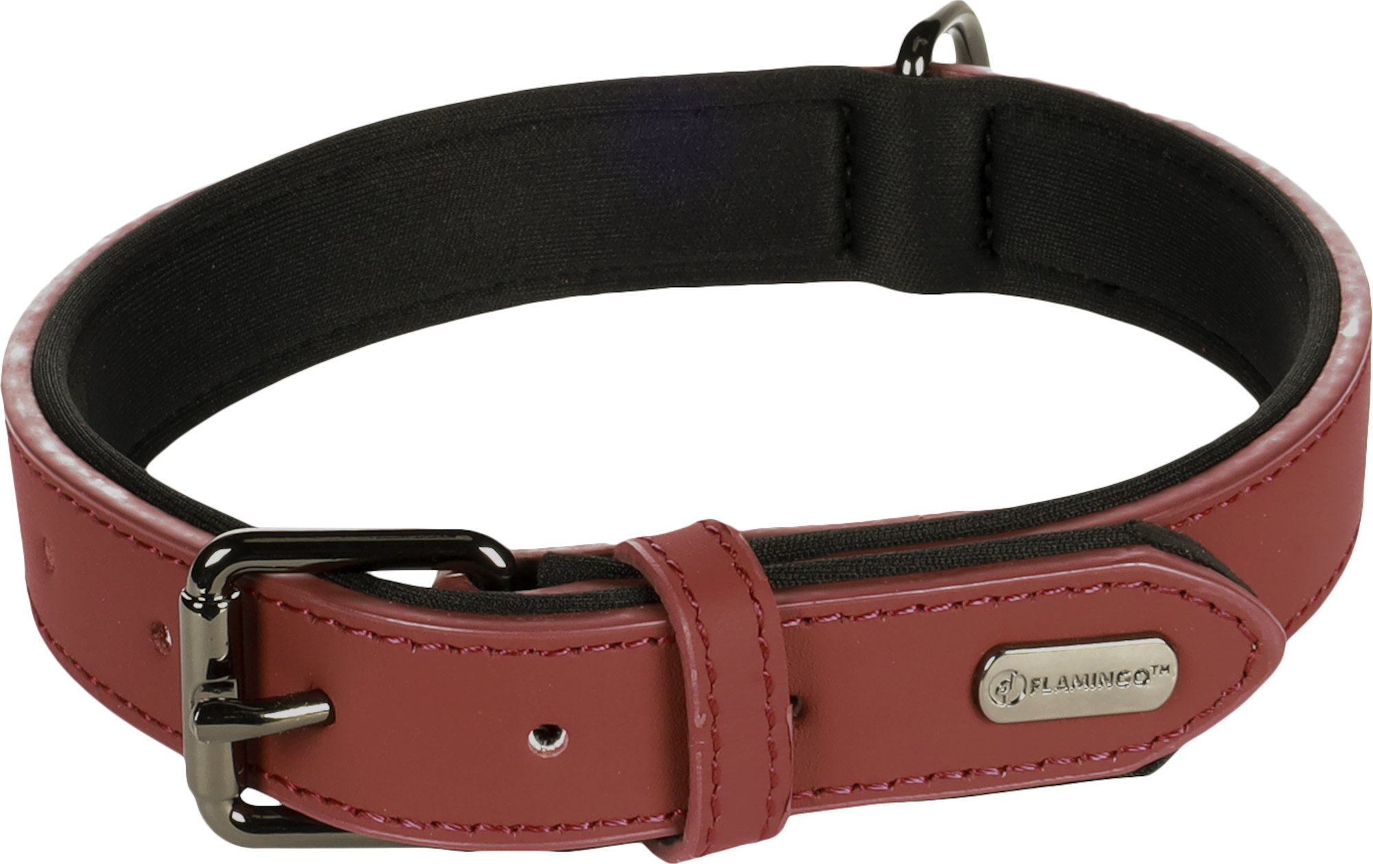 Flamingo Binti Kožený obojok s neoprénom Červená M/L