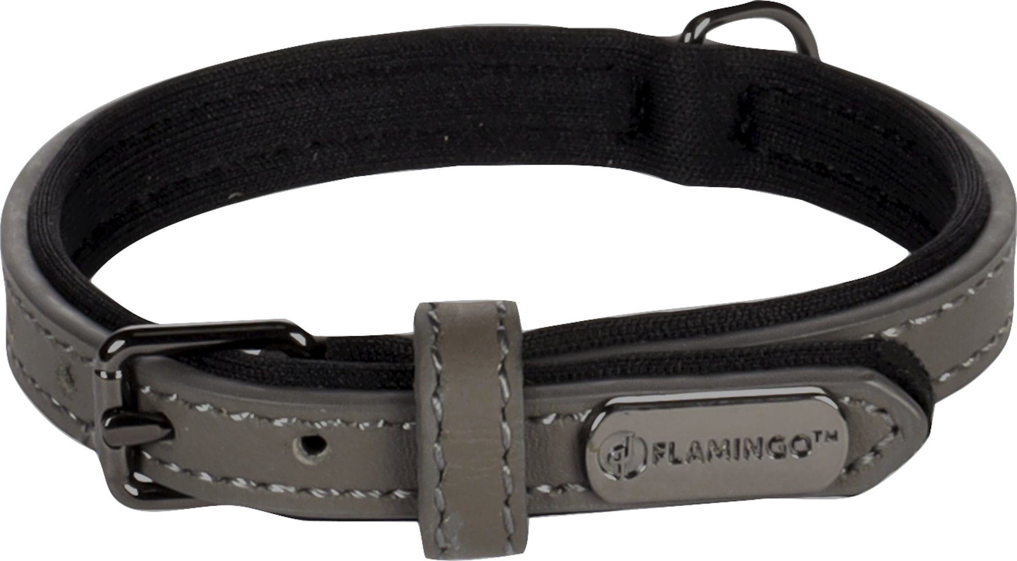 Flamingo Binti Kožený obojok s neoprénom Šedá XS