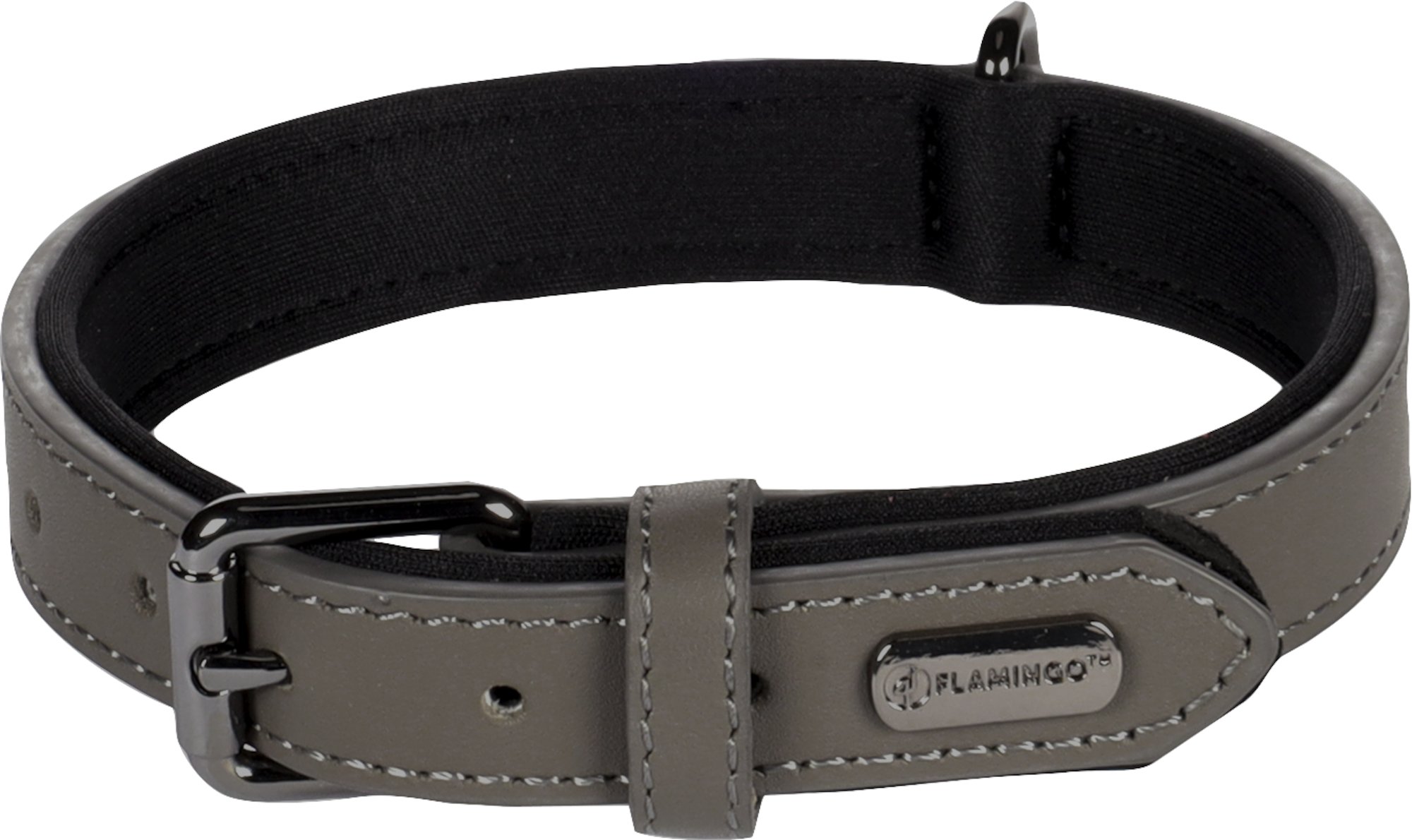 Flamingo Binti Kožený obojok s neoprénom Šedá S/M