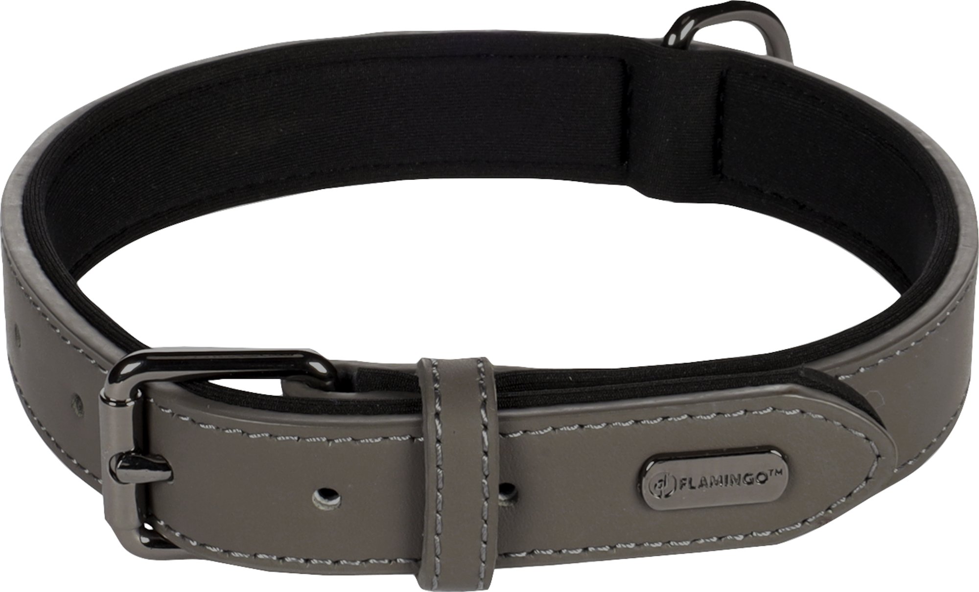 Flamingo Binti Kožený obojok s neoprénom Šedá M/L