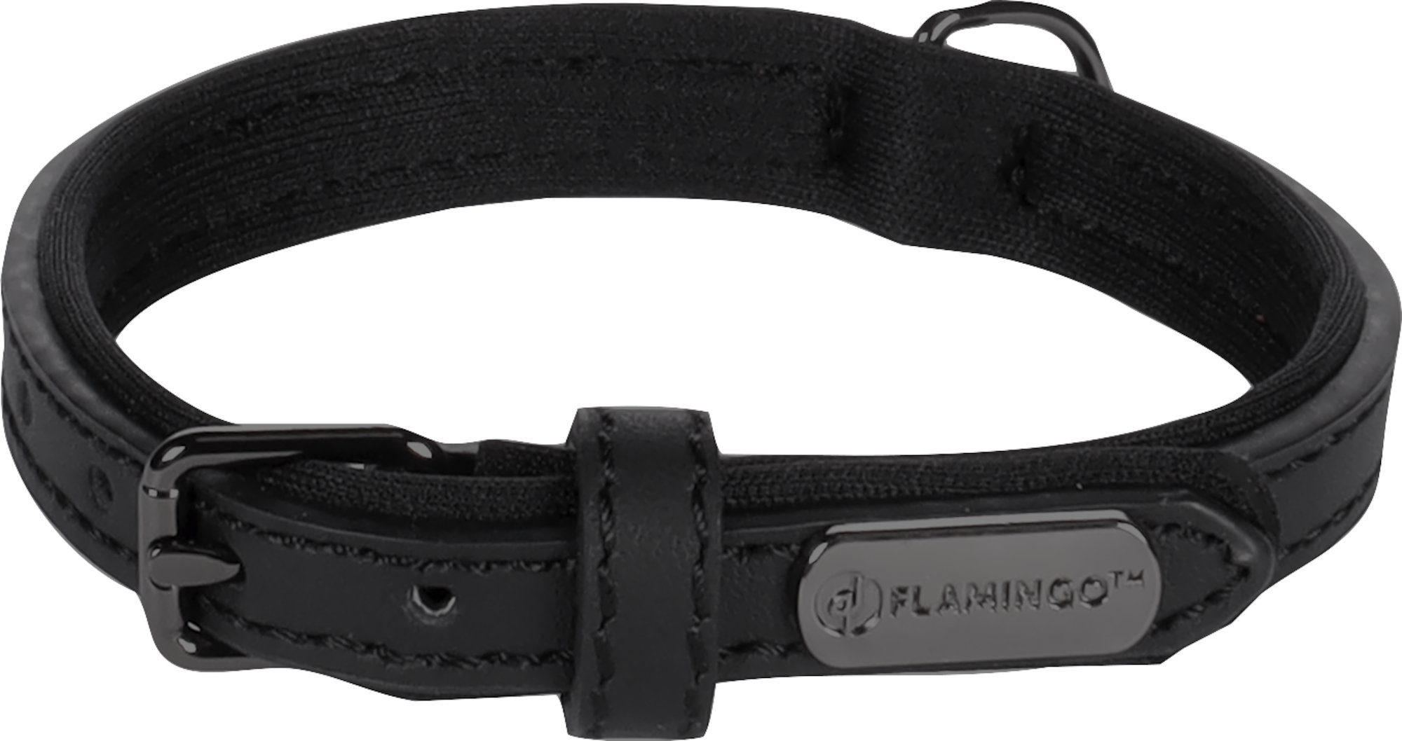 Flamingo Binti Kožený obojok s neoprénom Čierna XS