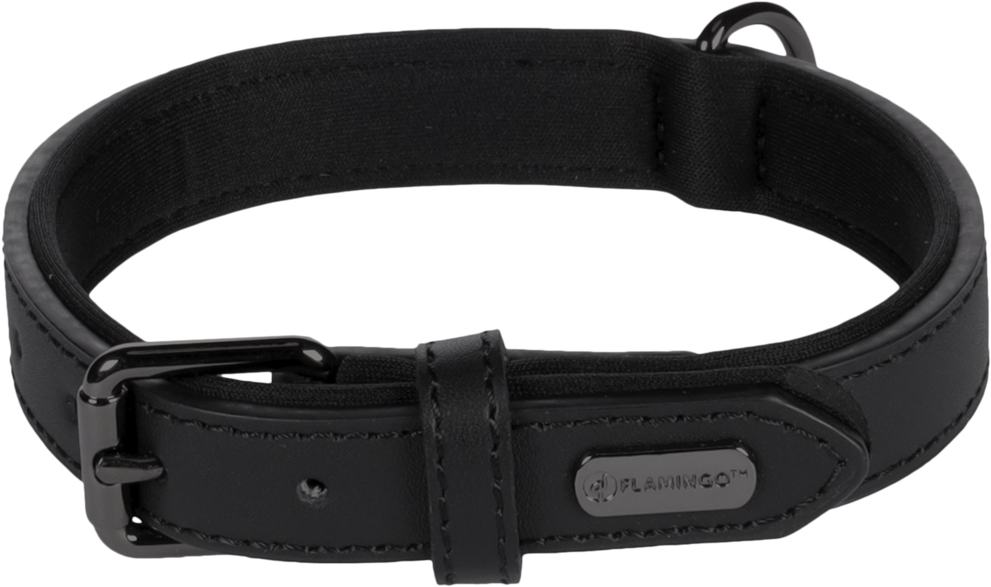Flamingo Binti Kožený obojok s neoprénom Čierna S/M