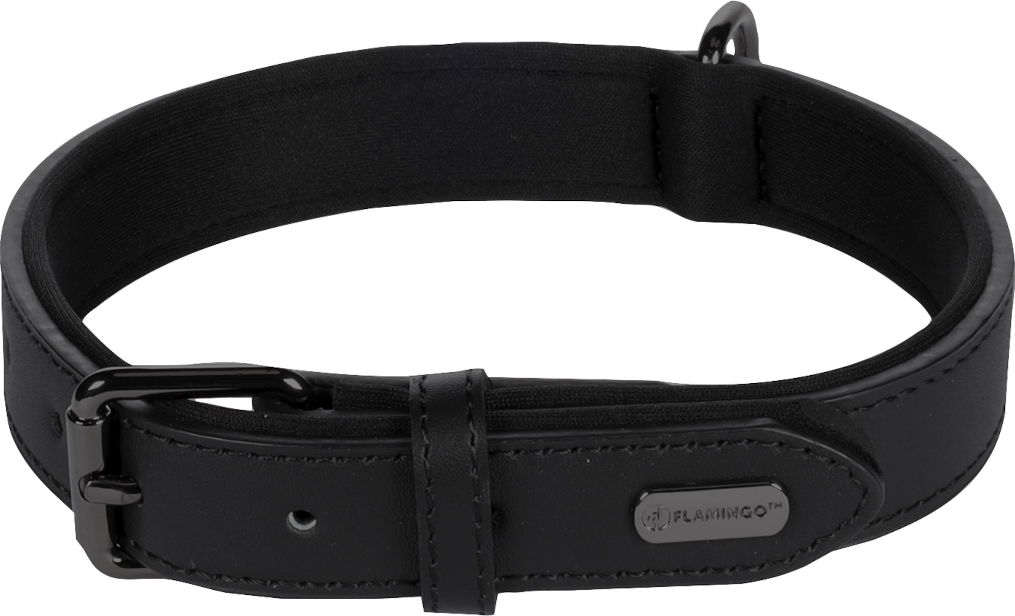 Flamingo Binti Kožený obojok s neoprénom Čierna M/L