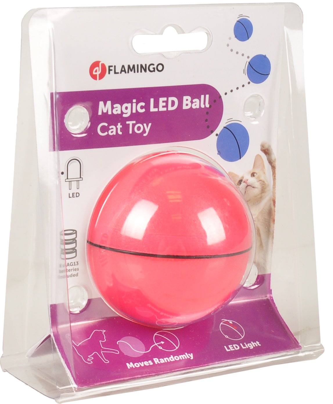 Flamingo Interaktívna hračka pre mačky loptička s LED ružový priemer 6cm