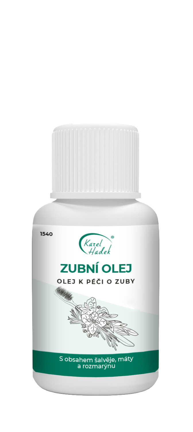 Karel Hadek ZUBNÝ OLEJ ZO 7 BYLÍN na starostlivosť o zuby pri parodontóze Objem: 100 ml